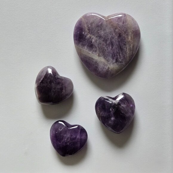 Set of 4 Carved Amethyst Hearts (1large, 3 small) - Picture 2 of 10